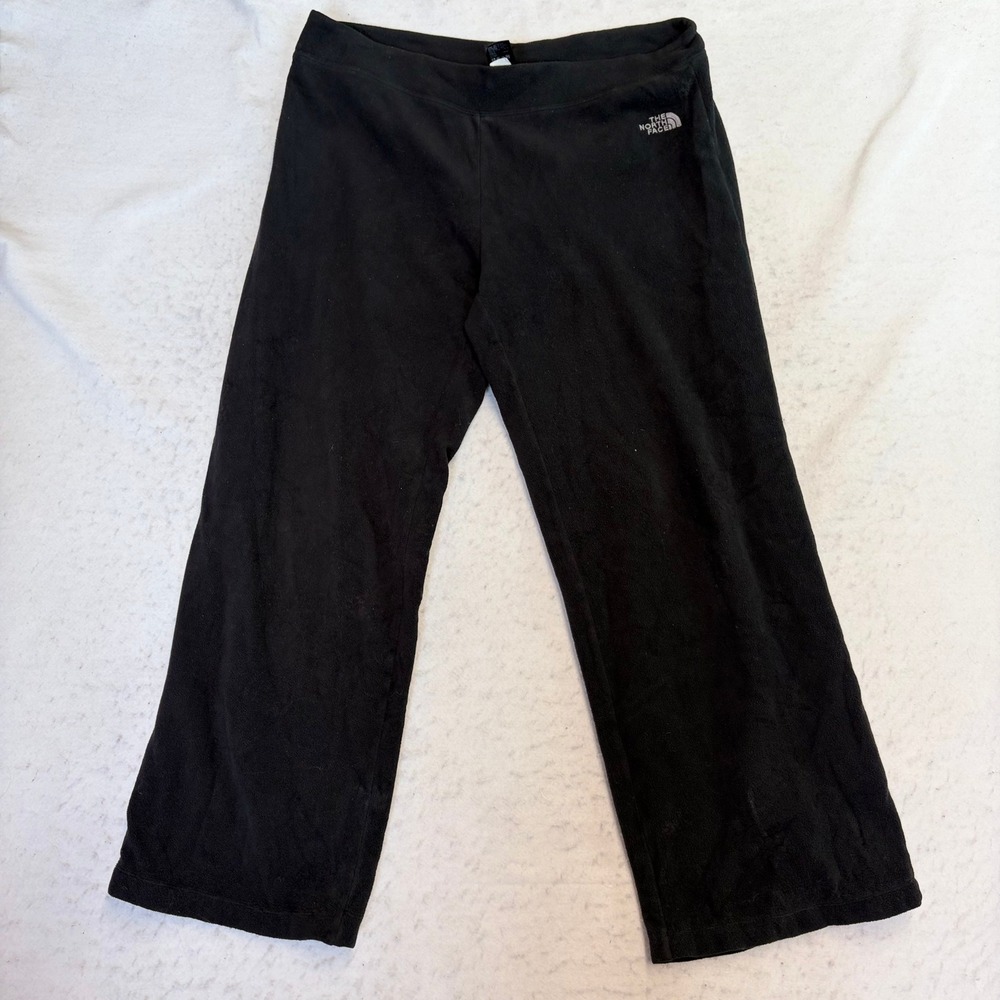 The North Face Fleece Pants Womens Large Black TKA 100 Mid Rise Straight Leg
